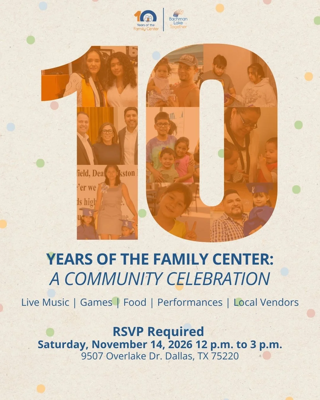 THE WAIT IS OVER! A new date is here! 💙

We are excited to announce that the 10 Years of the Family Center: A Community Celebration has been rescheduled! 

Join us **November 14 at 12 p.m.** and come celebrate a decade of community, connection, and 