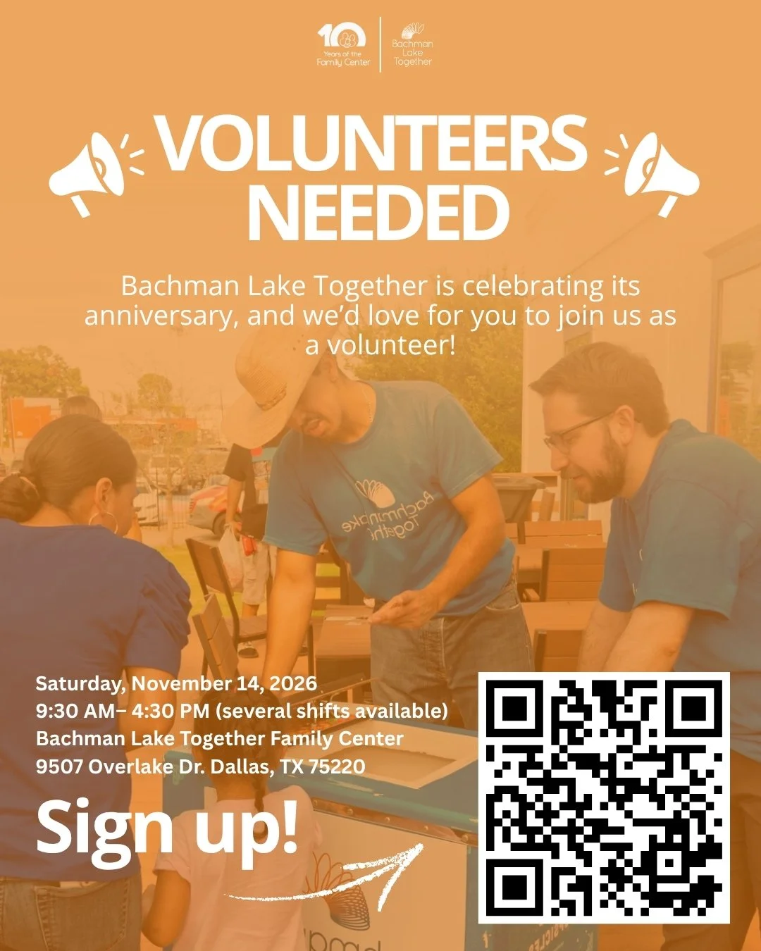 WE NEED YOUR HELP! 🗣️‼️

Bachman Lake Together is celebrating its anniversary, and we&rsquo;d love for you to join us as a volunteer! 

Share this invitation with family, friends, or coworkers who would like to participate!

Scan the QR code to sign
