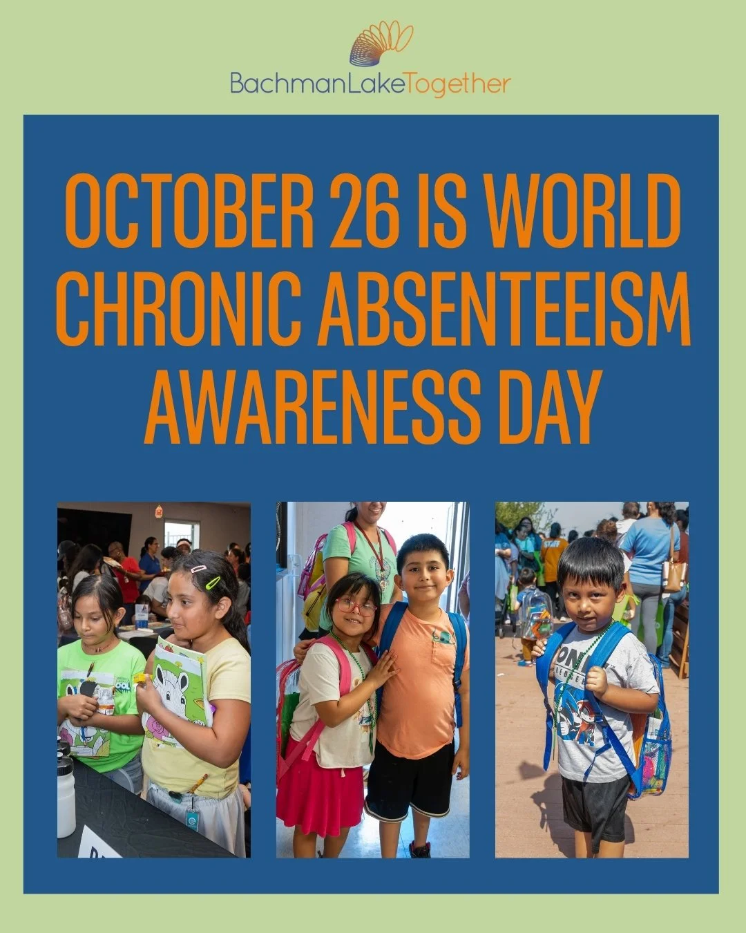 Today is National Chronic Absenteeism Awareness Day. 

Did you know 10% or 18 days of excused, unexcused, or out of school suspension absences count as chronic absenteeism?

Bachman Lake Together is here to support you to ensure that your child has t