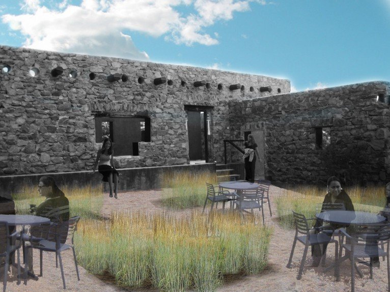 Vision for over sized waffle beds at Seton Castle courtyard.