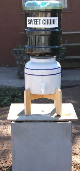 Oil takes the place of water in this dispenser recognized as a typical source of hydration for life.