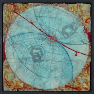 Orbital Sequence 3,
Size (h w d): 16 x 16 x 2.25 in
Medium: collagraph monoprint, encaustic on panel
Type: Painting