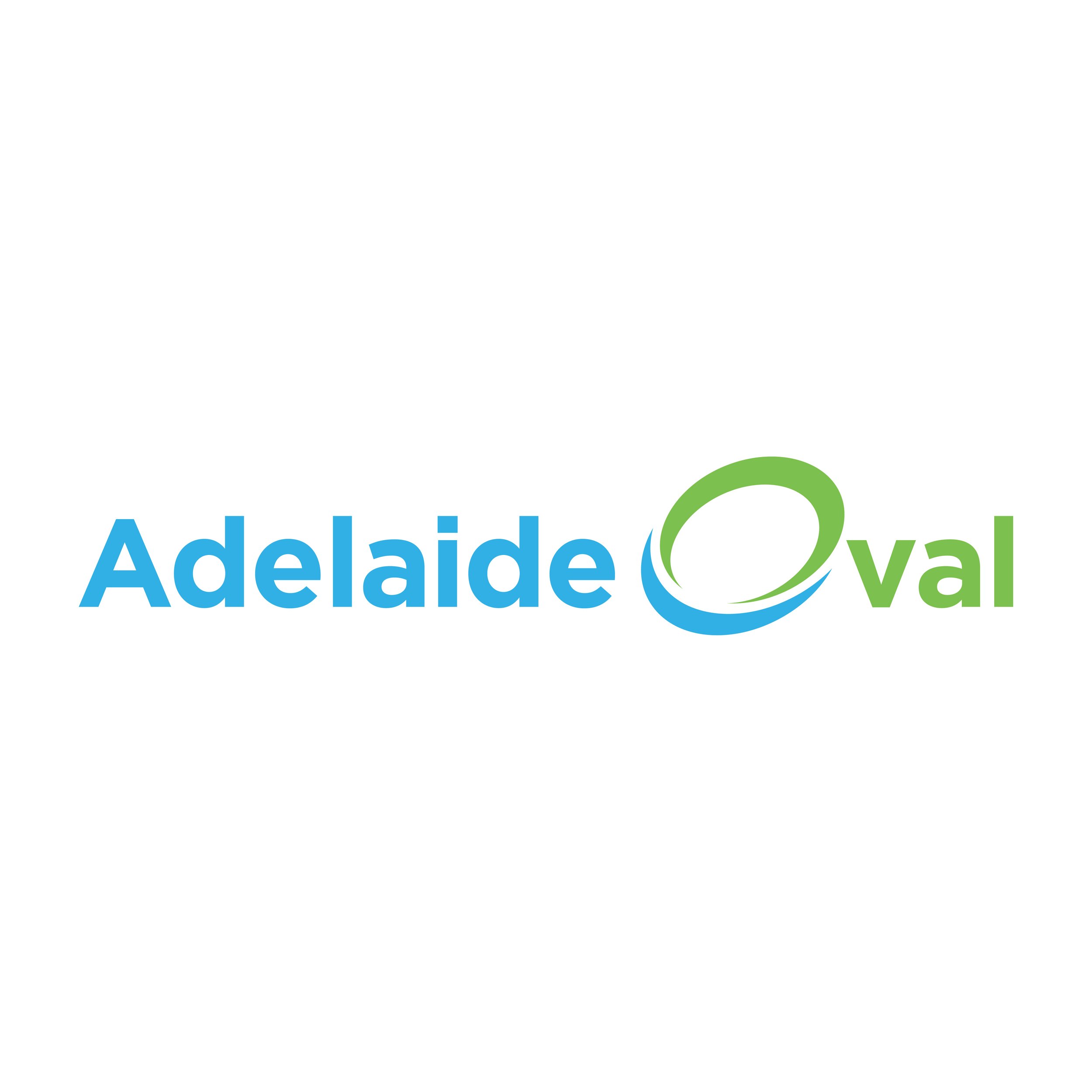 Logo of Adelaide Oval with stylized text and design in blue and green colors.