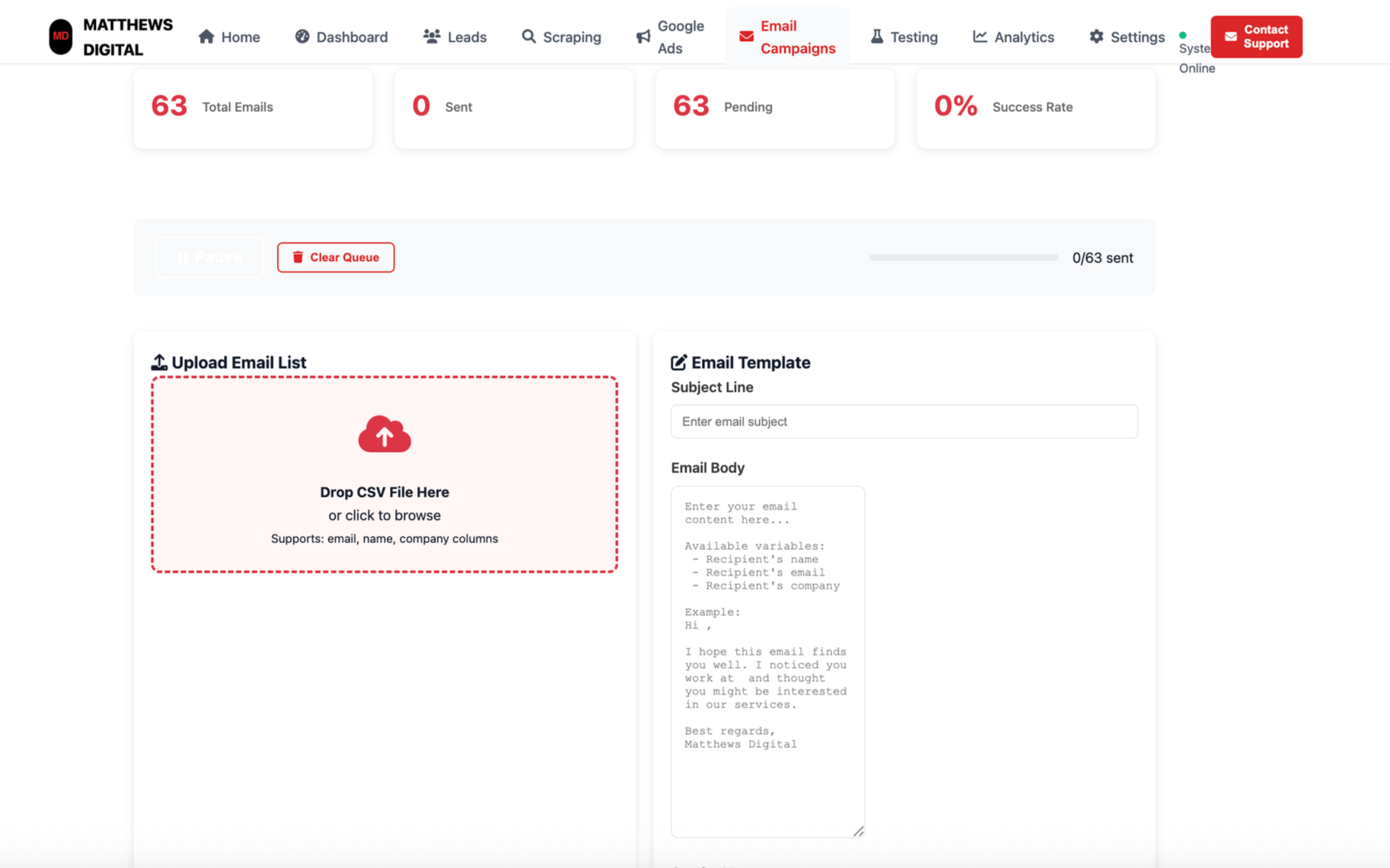 Upload CSVs & Save Custom Email Templates