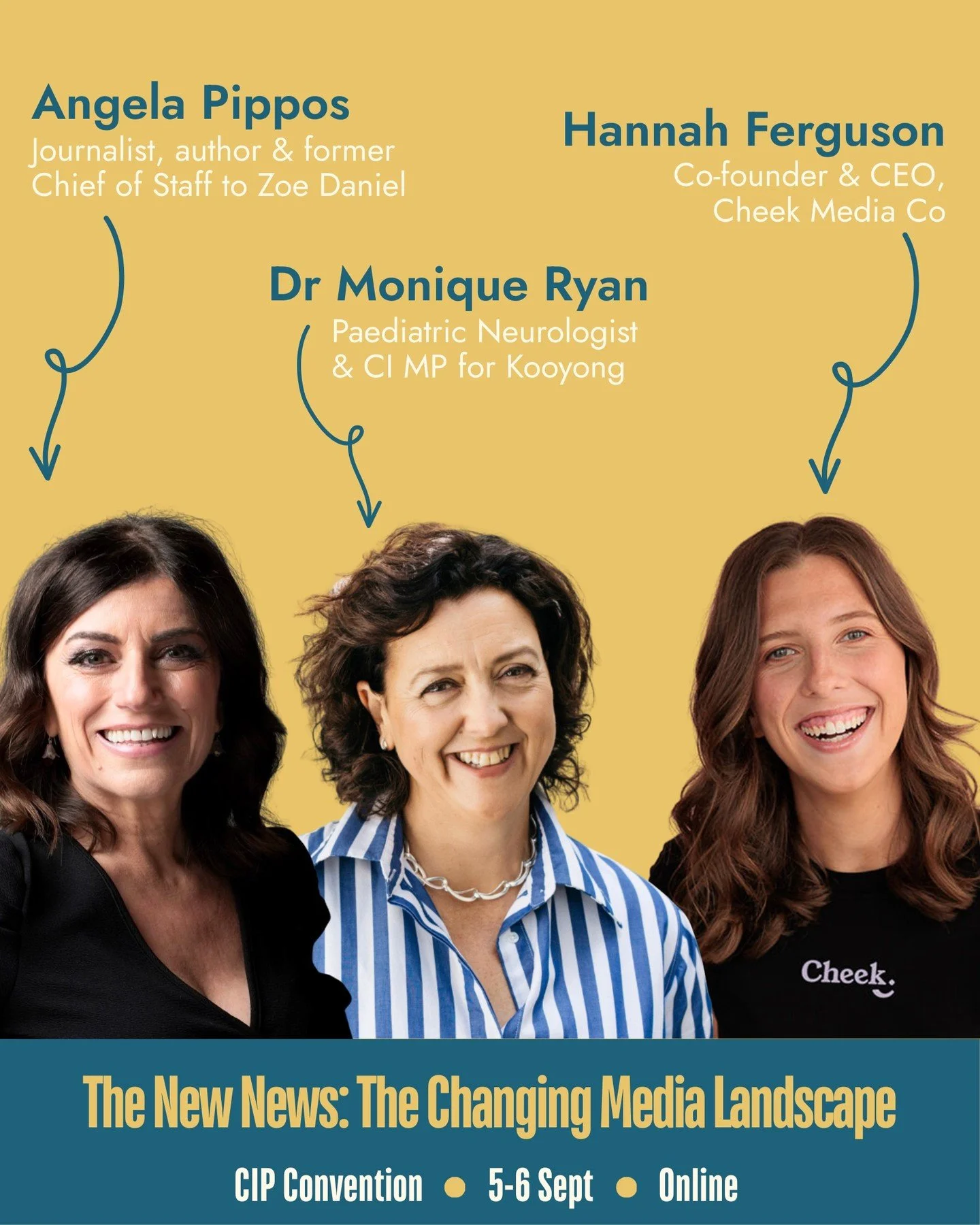 ⚡The news is changing - and so is politics.
Independent platforms are shaking up the media, reaching new audiences, and giving people the tools to engage.

Hear from Angela Pippos, Dr Monique Ryan MP &amp; Hannah Ferguson (Cheek Media Co) on how new 