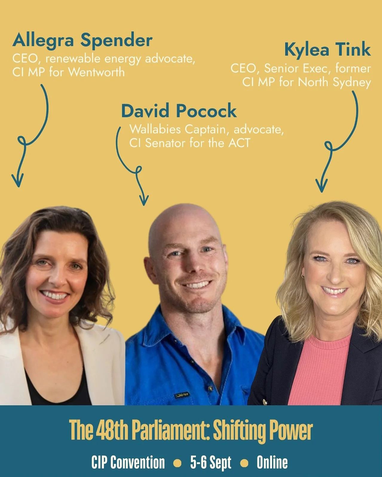 Don&rsquo;t miss Allegra Spender MP, Senator David Pocock and Kylea Tink tomorrow at the Convention!

The 48th Parliament: Shifting Power - discussing how Community Independents are navigating a single-party majority, holding government to account, a