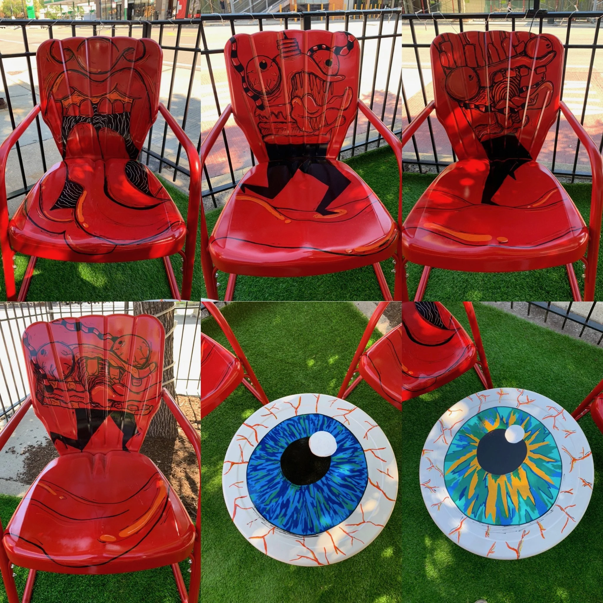 Original illustrations on patio furniture for Good Measure Chicago
