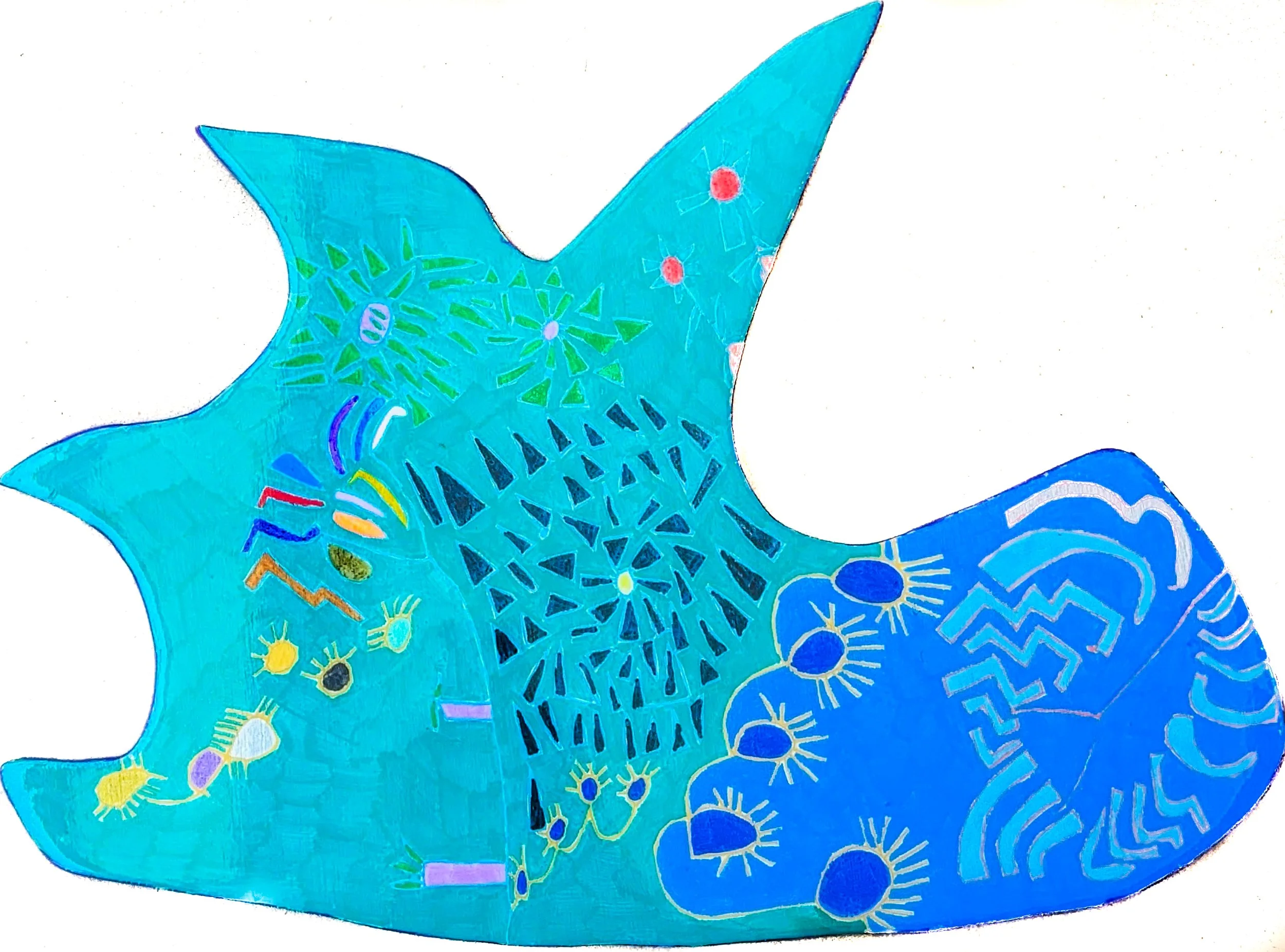 Floating (Posca on Wood with Glass Finish)