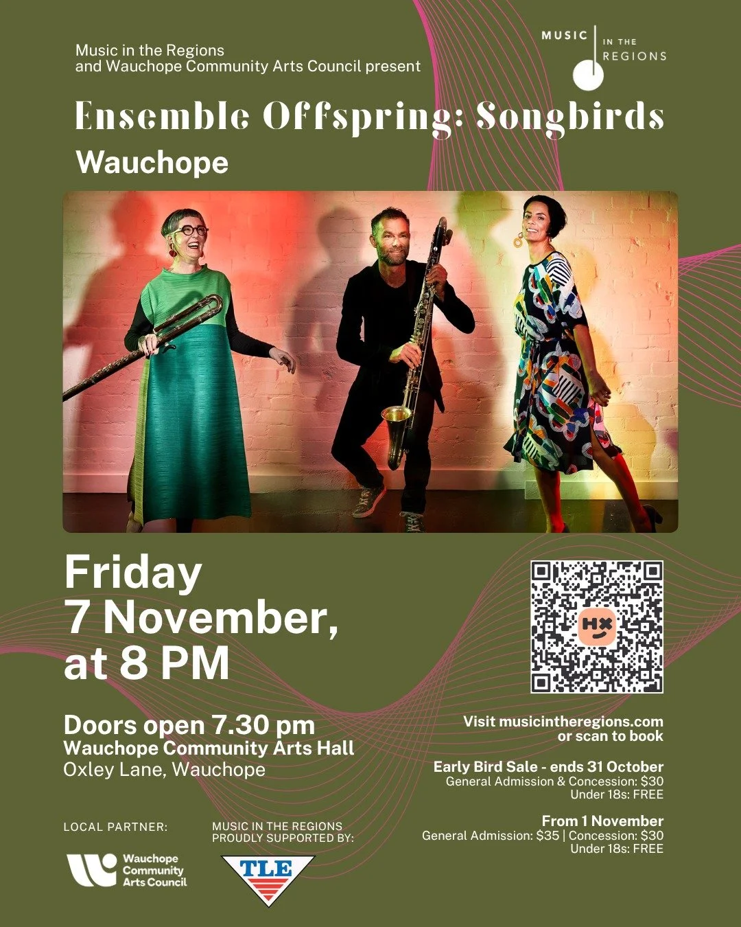 Beguiling audiences since 2019, Songbirds has become an Ensemble Offspring crowd-favourite.
Nature comes to you, as a trio of flute, clarinet and percussion evokes virtuosic avian displays and the weird and wonderful sounds of the Australian bush.