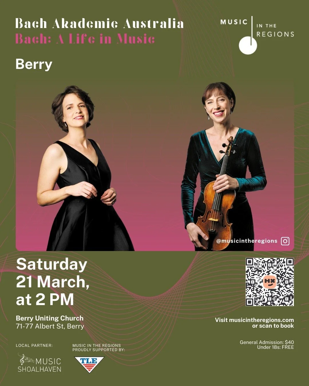 Fill your Saturday afternoon with beautiful music in breathtaking Berry. 

Tickets on sale now, visit: www.musicintheregions.com/bach-a-life-in-music 

@bach_akademie_australia  @musicshoalhaven 

#MusicintheRegions #BachAkademie