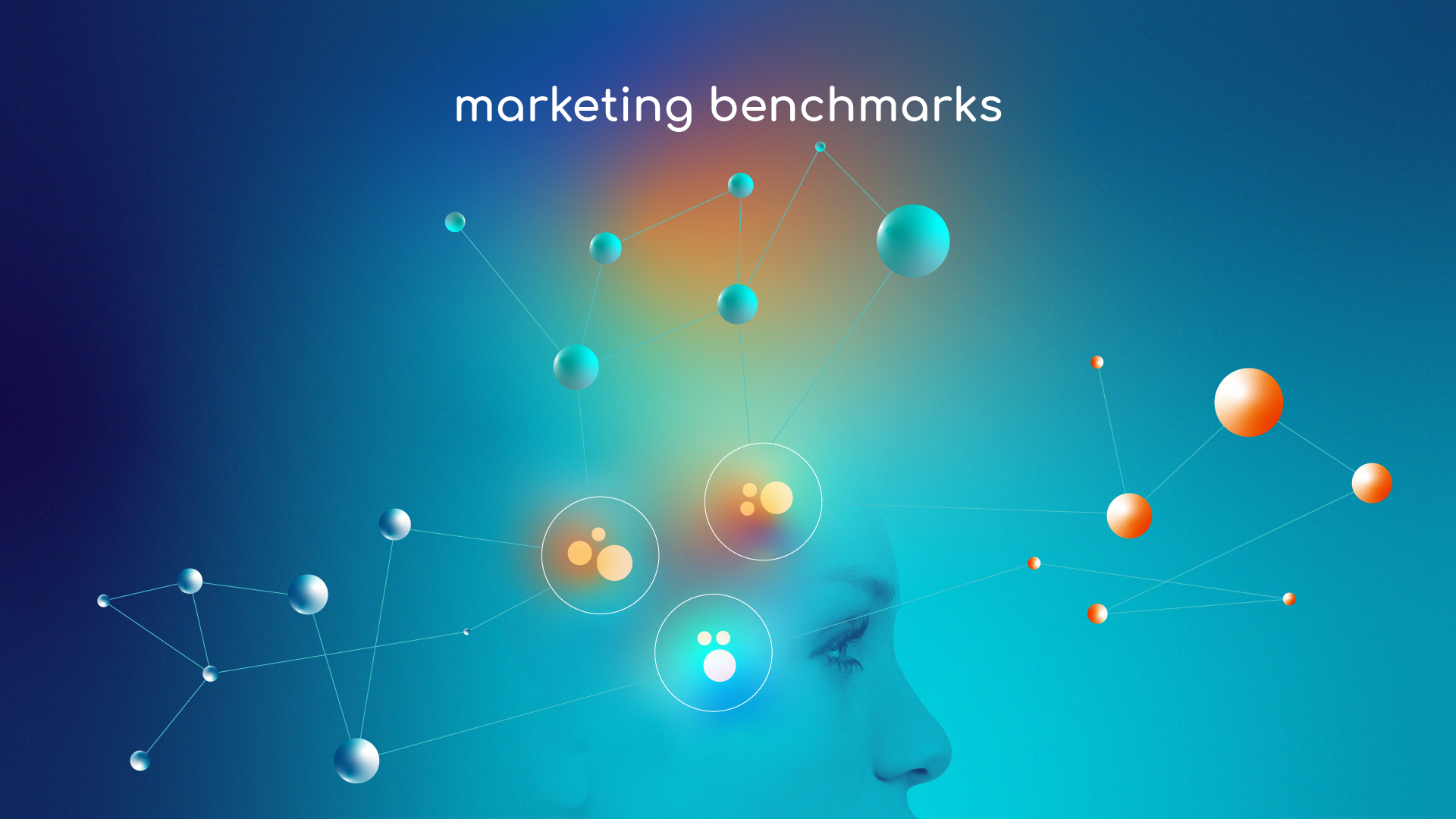 Brainsuite Styleframe: menschliche Wahrnehmung wird mit leuchtenden Netzwerken und Marketing-Benchmarks verbunden.