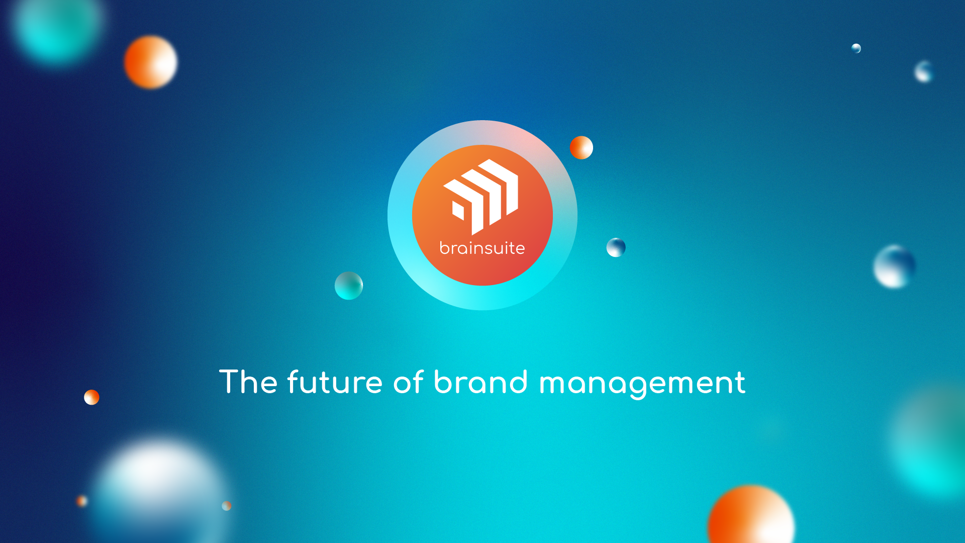 Brainsuite-Logo vor einem blau-türkisen Hintergrund mit dem Claim The future of brand management.