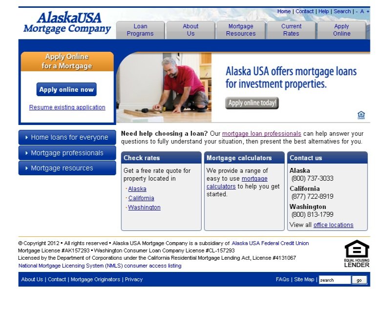 Alaska USA Mortgage Company Homepage from 2012