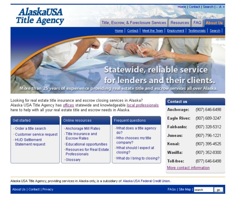 Alaska USA Title Agency Homepage from 2012