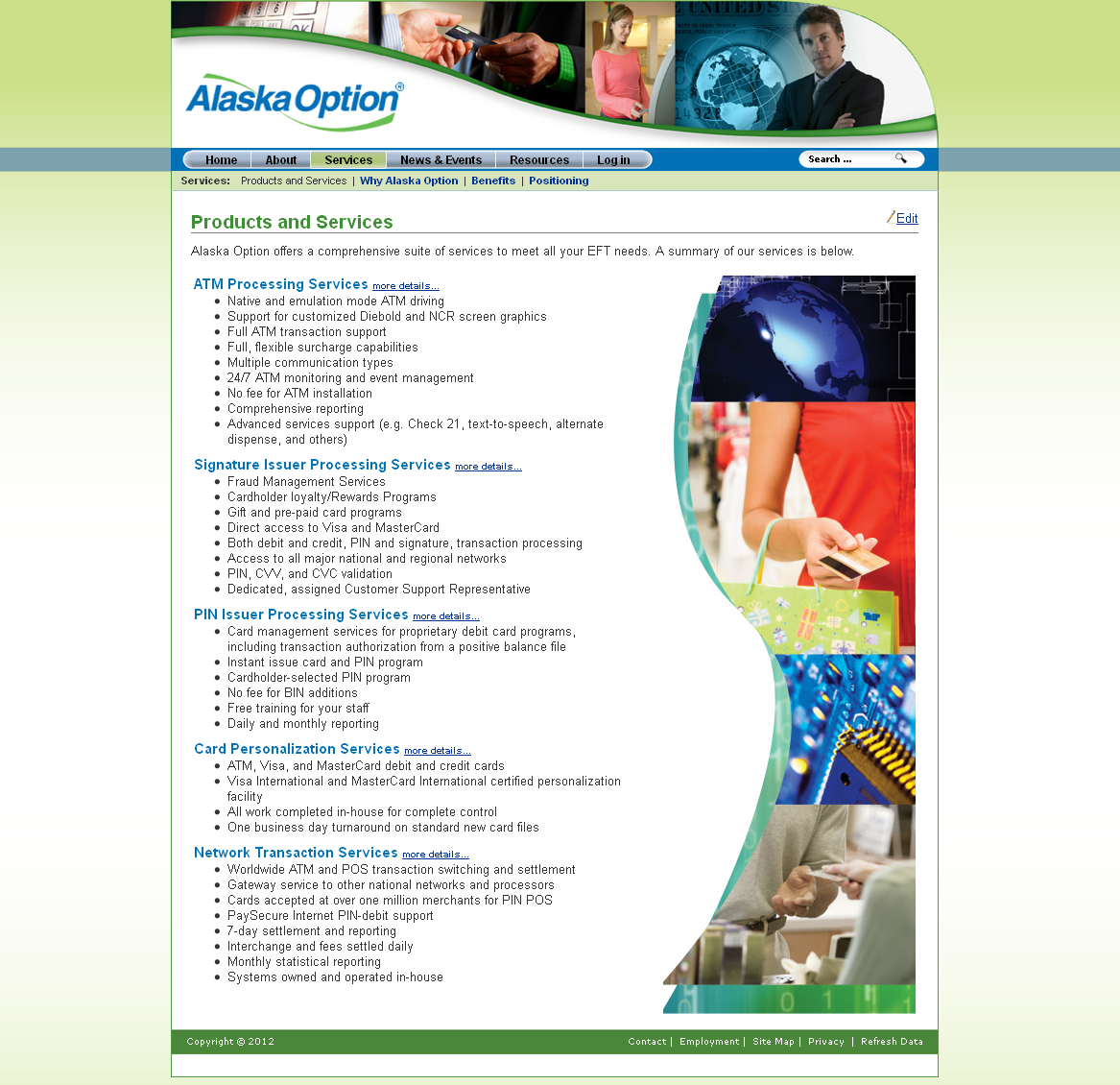 Alaska Option Products and Services page from 2012