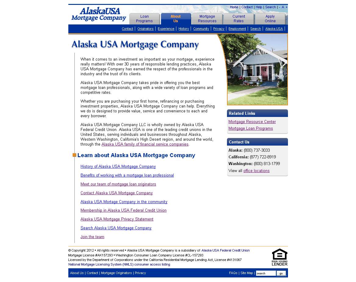 Alaska USA Mortgage Company About page from 2012