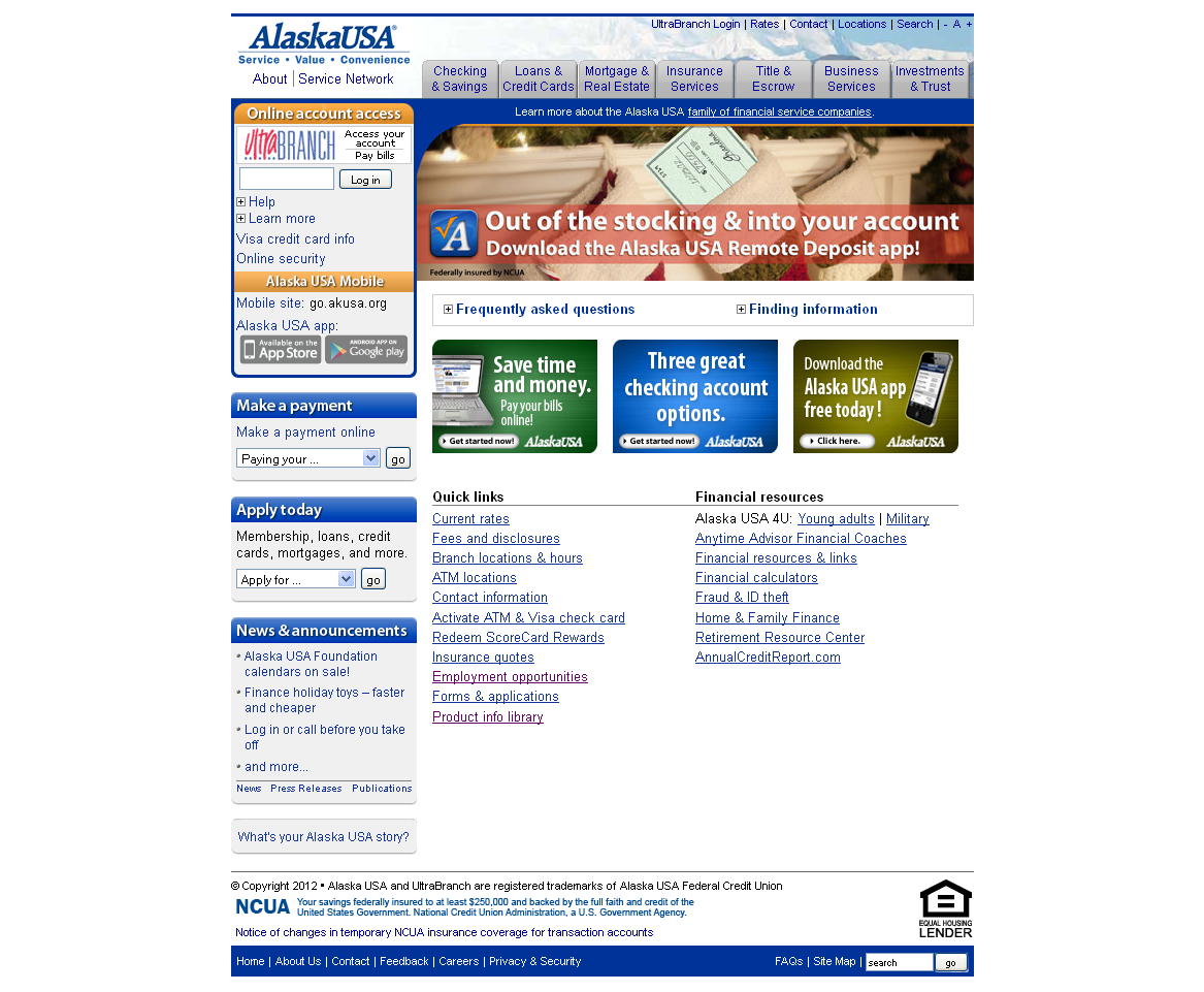 Alaska USA FCU homepage from 2012