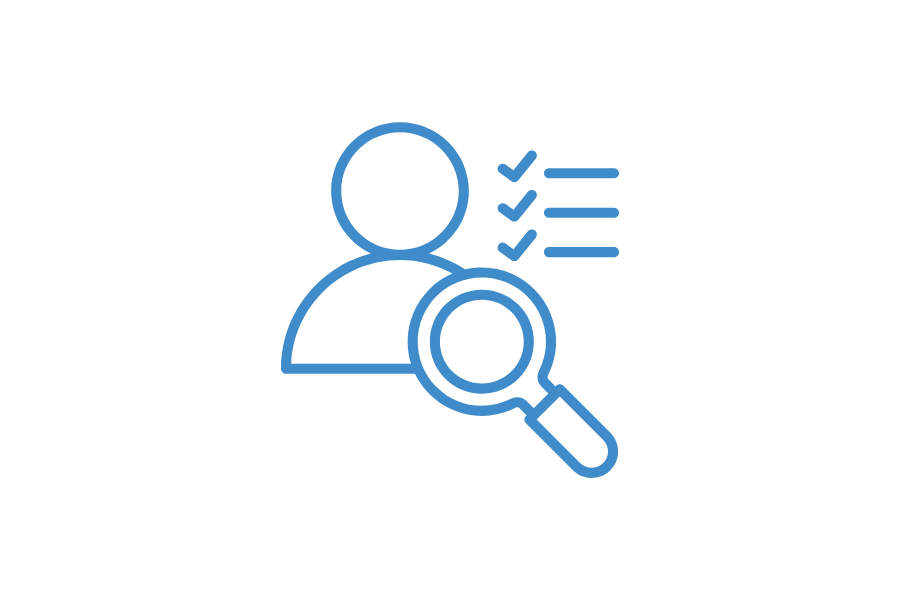 icon of a person with a checklist and magnifying glass next to them to represent learning disability specific teaching