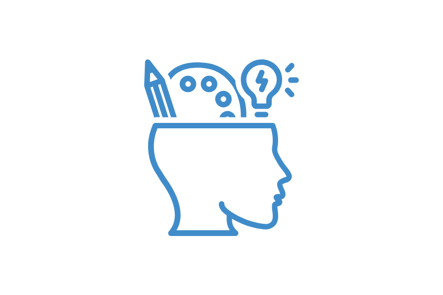 icon of a head with icons of a pencil, paint pallette, and lightbulb to represent skills-based learning