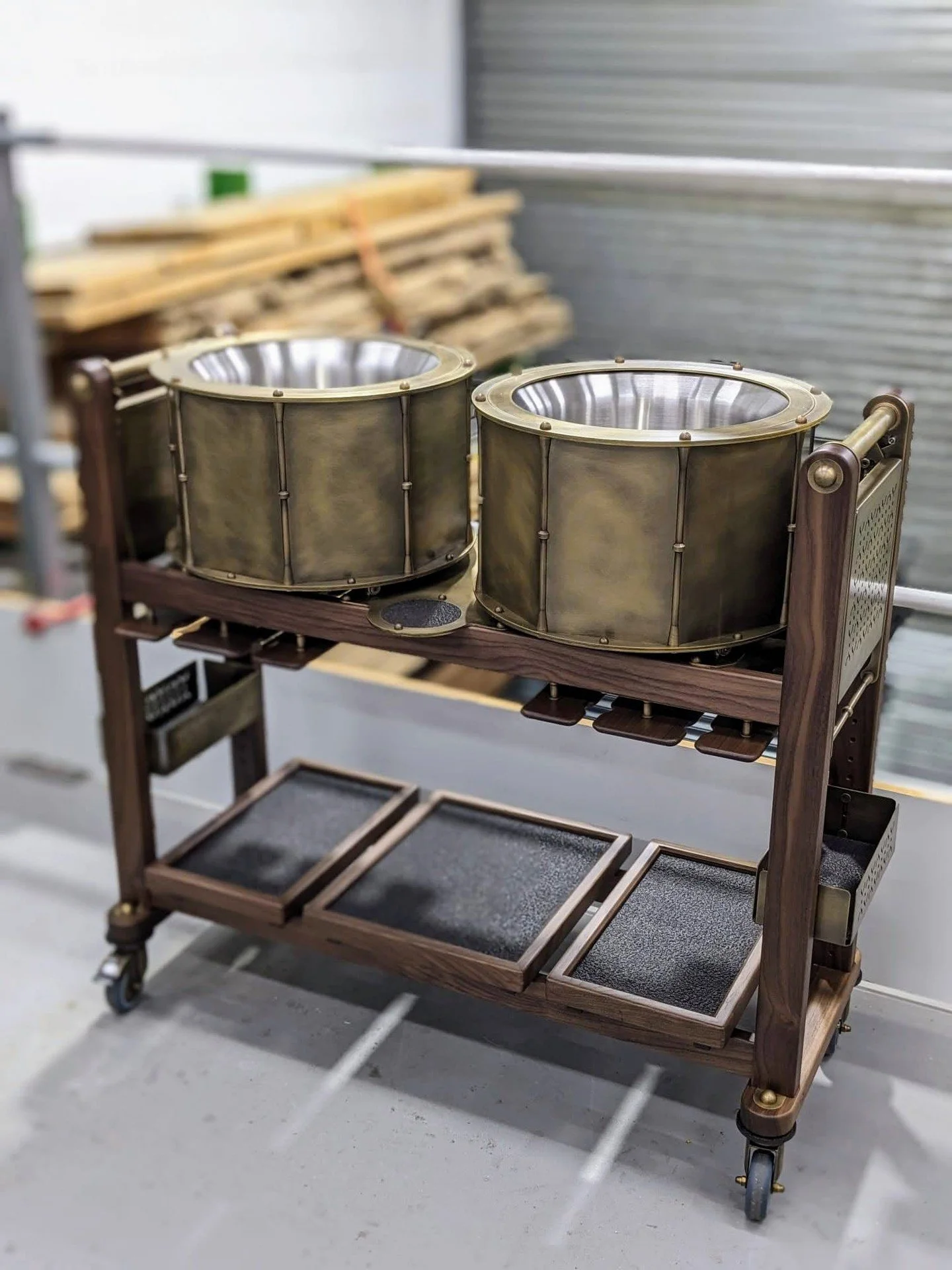 You'd be a fool not to love our new @rewthink double-welled champagne trolley (see what we did there! 😉 ) 

Each antiqued brass well rotates in place, allowing for seamless service, while the lidded ice box underneath maximises every inch of  availa