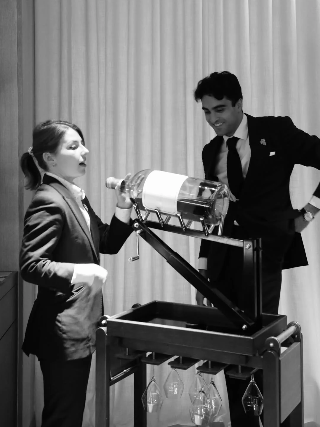 Preparing for service at Row on 5: Executive Sommelier @roxane.dupuy and Assistant Head Sommelier @jash_pooni with a bespoke @rewthink decanting trolley that lets the bottle take centre stage 🖤🤍

📸 @rowon5london