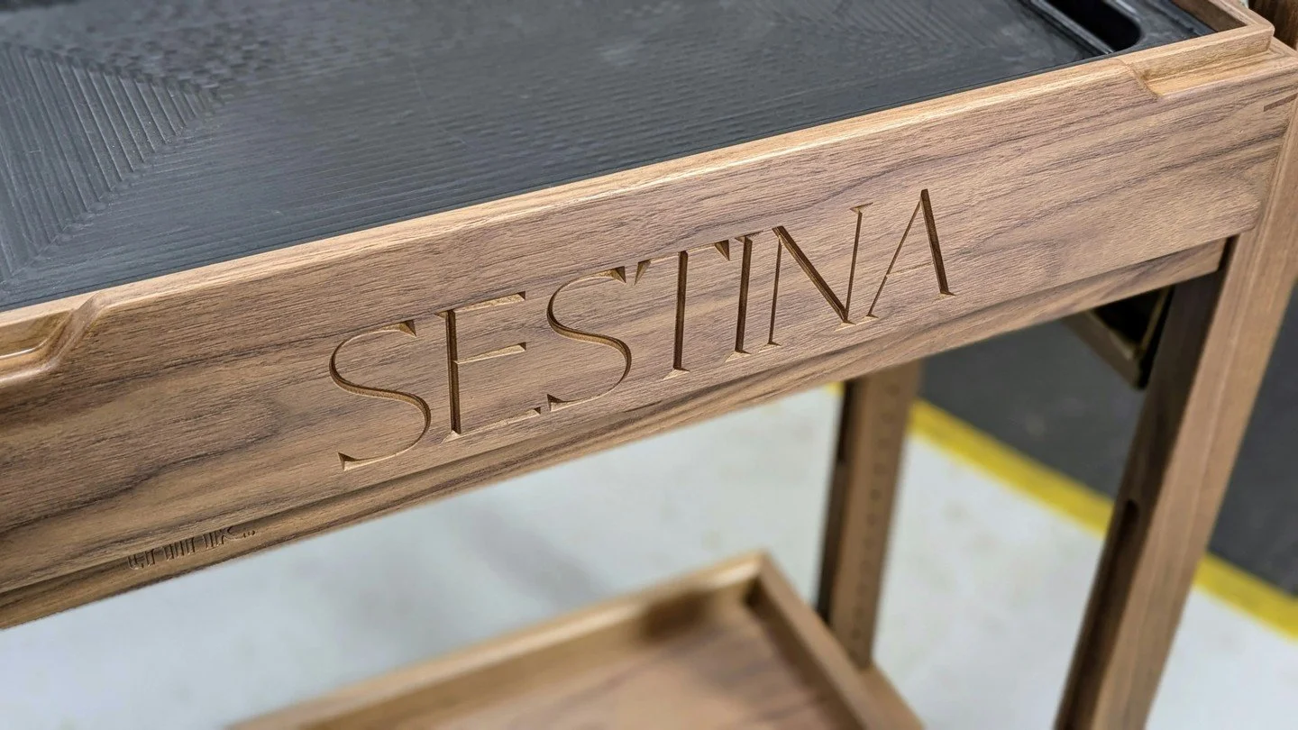 A masterclass in precision 🙌✨

Our workshop manager Richard uses his wealth of knowledge and experience to cut this Sestina logo directly into sustainable American walnut; a true V-cut with sharp serifs that comes from years of practice and a deep k