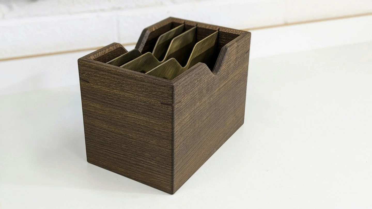 In the workshop today: a @rewthink menu organiser, crafted from sustainable timber and solid brass ✨ 

Swipe to see more!