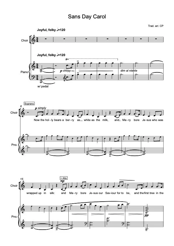 Sans Day Carol (SATB Piano, opt. Tpt) - Trad. arr. Perry