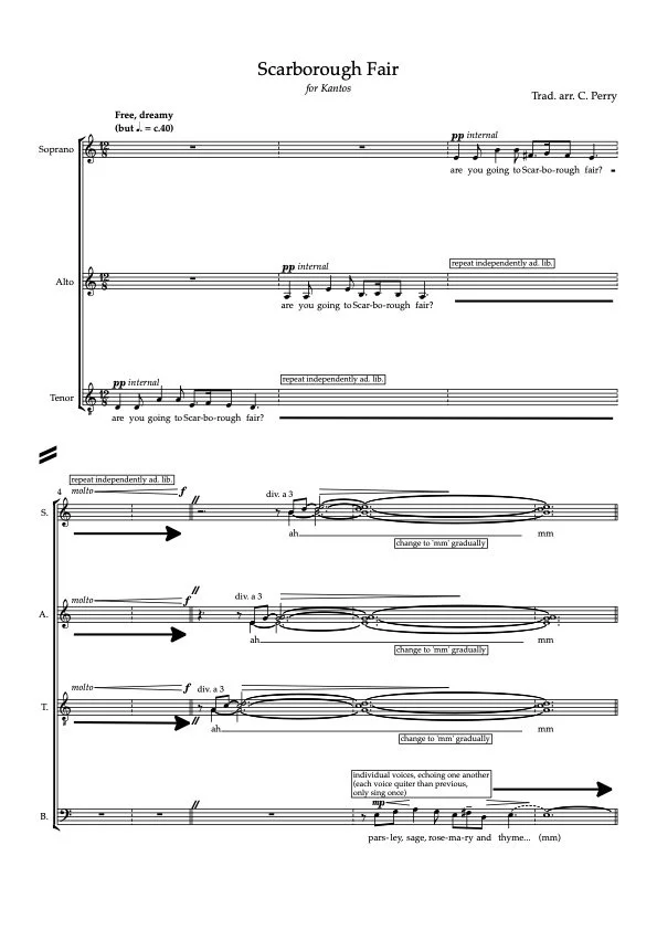 Scarborough Fair (SATB) - trad. arr. Perry
For Kantos