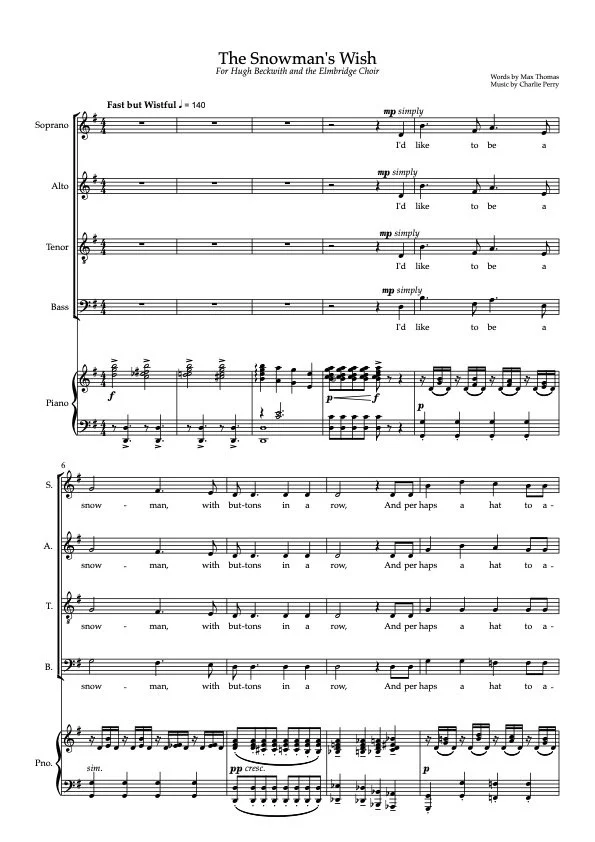 The Snowman's Wish - Original (SATB Piano)
Words by Max Thomas