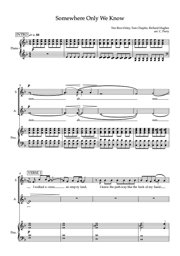Somewhere Only We Know (SAB Piano) - Keane arr. Perry