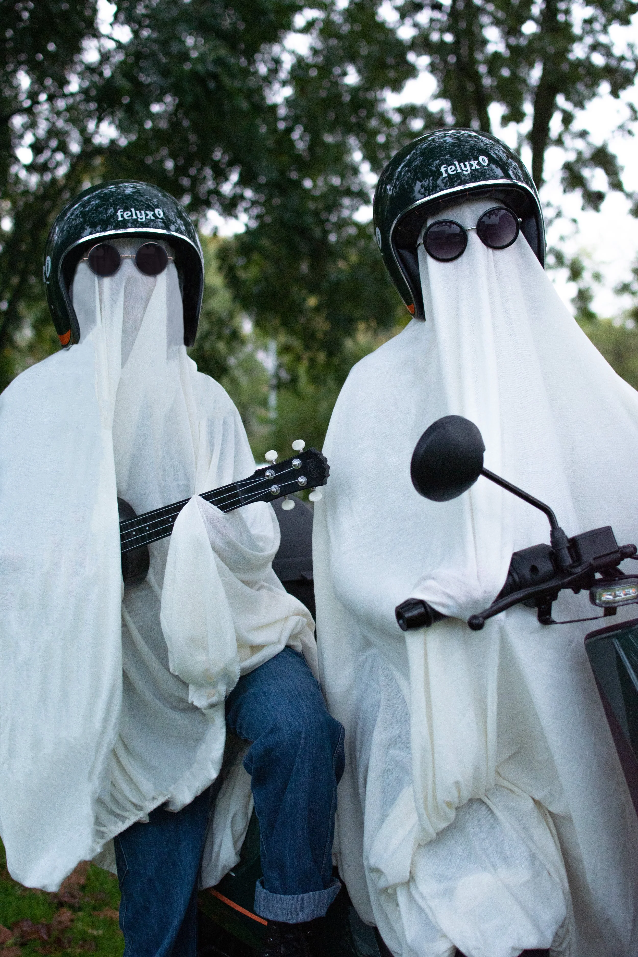 Ghosts on moped with ukelele
