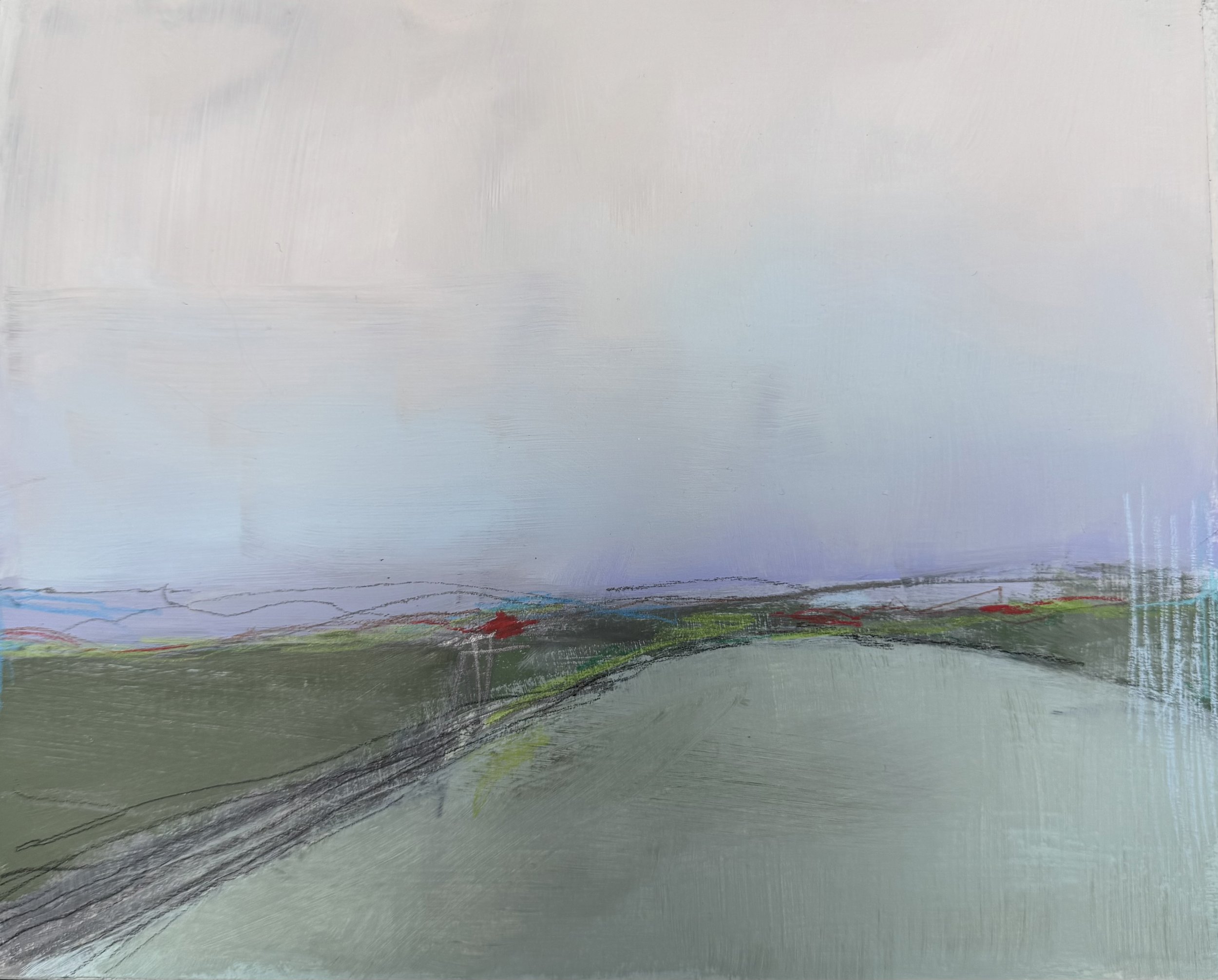 Nicole Dekleva Bannerman . First Ice  2025 . 
Acrylic and graphite on board . 8" x 10"