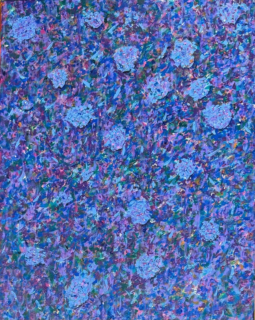 Hydrangea Showers . Acrylic on canvas . 18" x 24" unframed . 19" x 25" framed