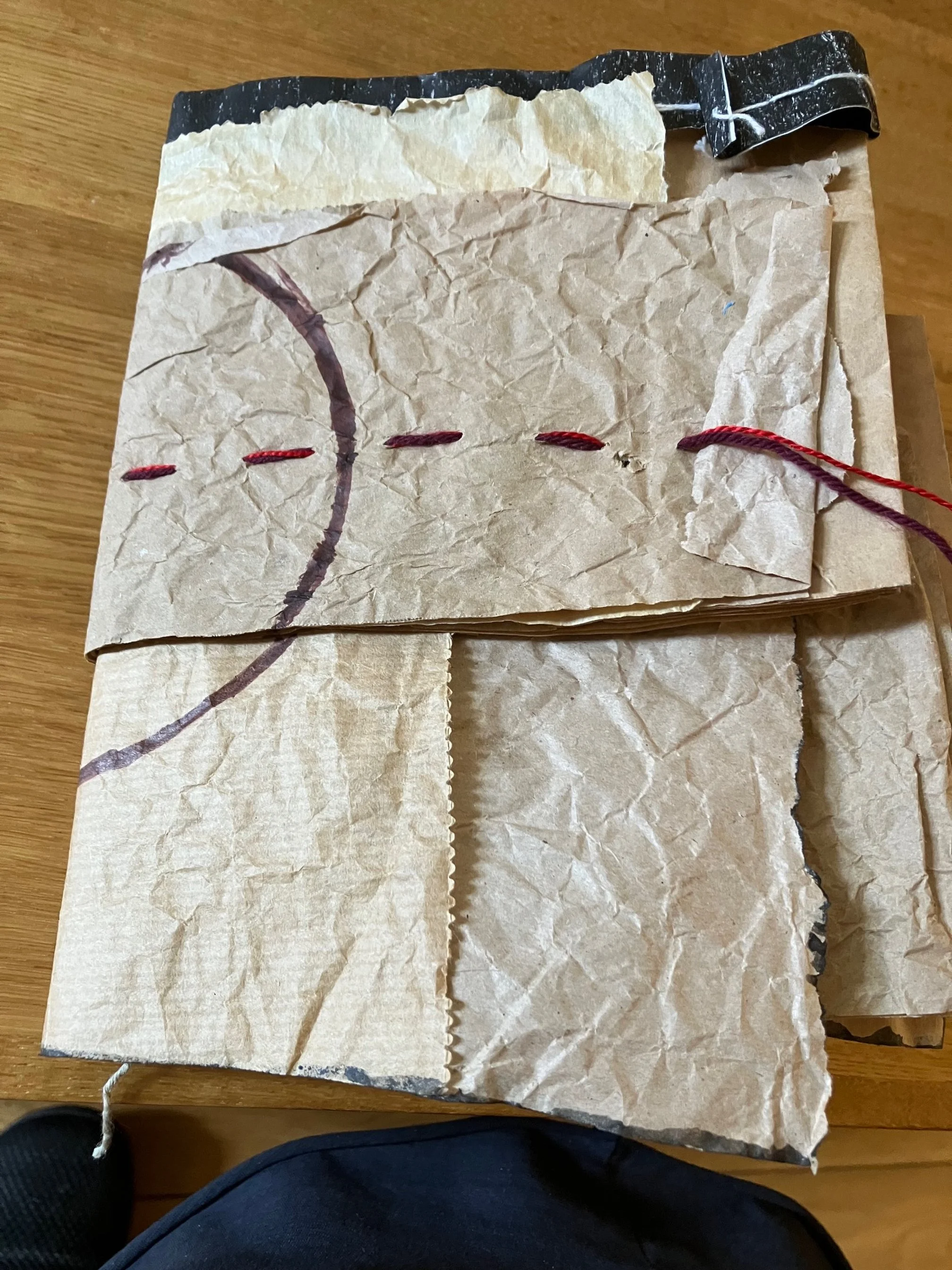 Gail Barker (UK) . Untitled III 2025 . Paper bags, thread, yarn, collage . dimensions variable