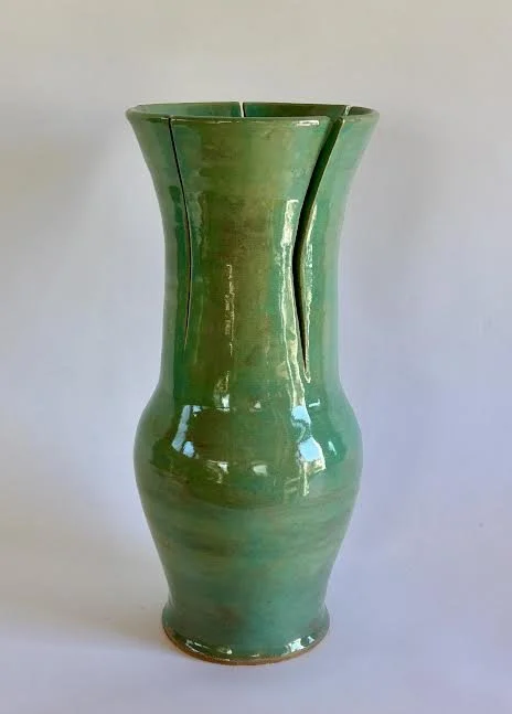 Danette English . Vase Split Jade 2025 . Ceramic . 16" x 6" x 6"