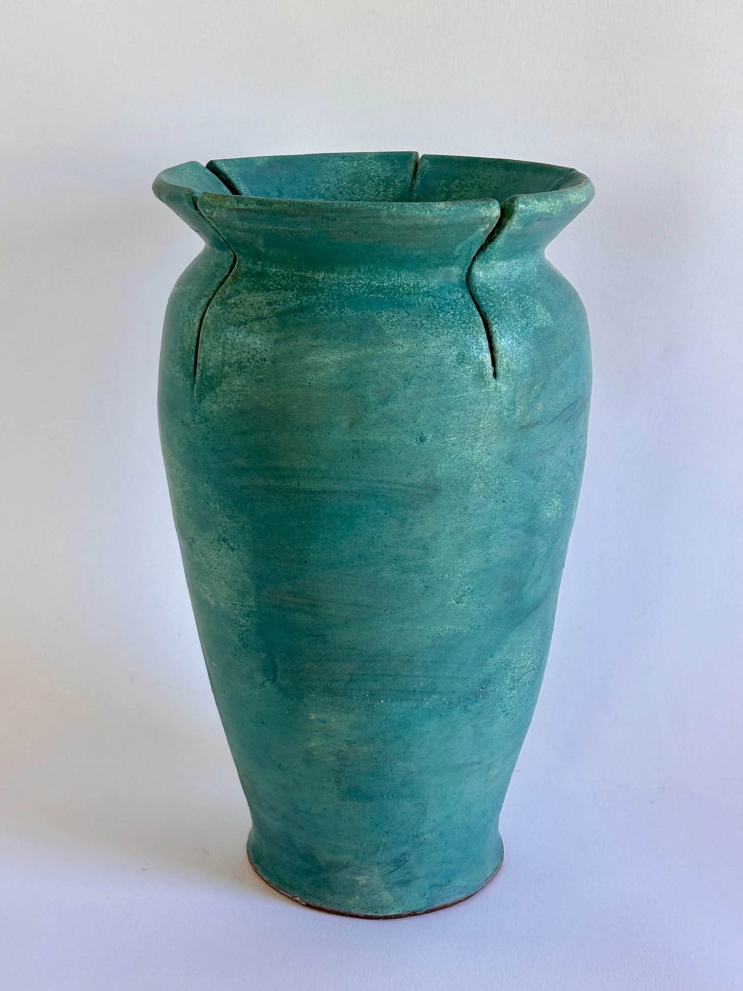 Danette English .  Vase Split Turquoise 2025 . Ceramic . 18" x 10" x 10"