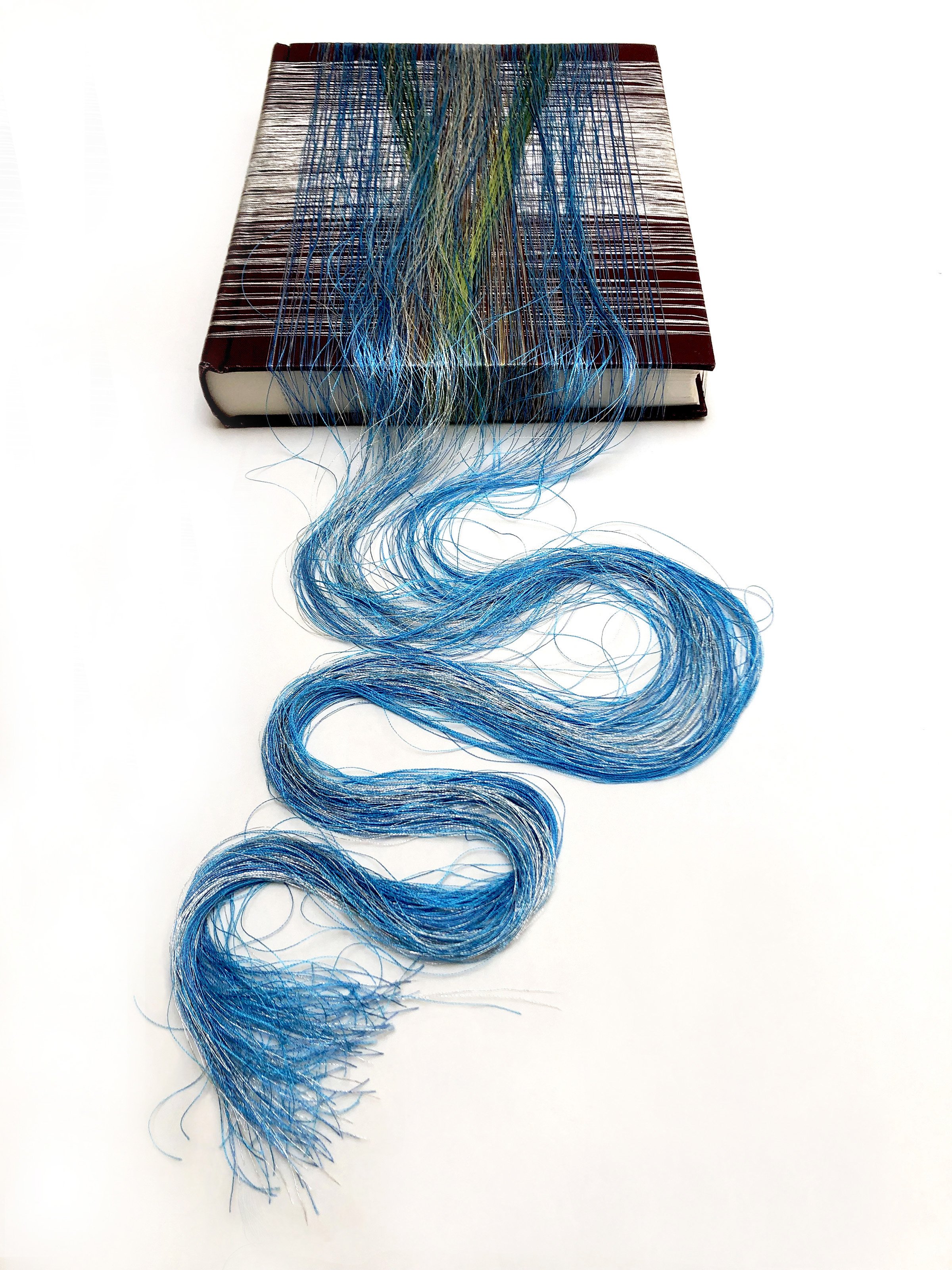 Linda Ekstrom . Mr. Thoreau 2022 . Altered book, thread, book binding glue . Approximately 20" x 20" x 1.75" . $900