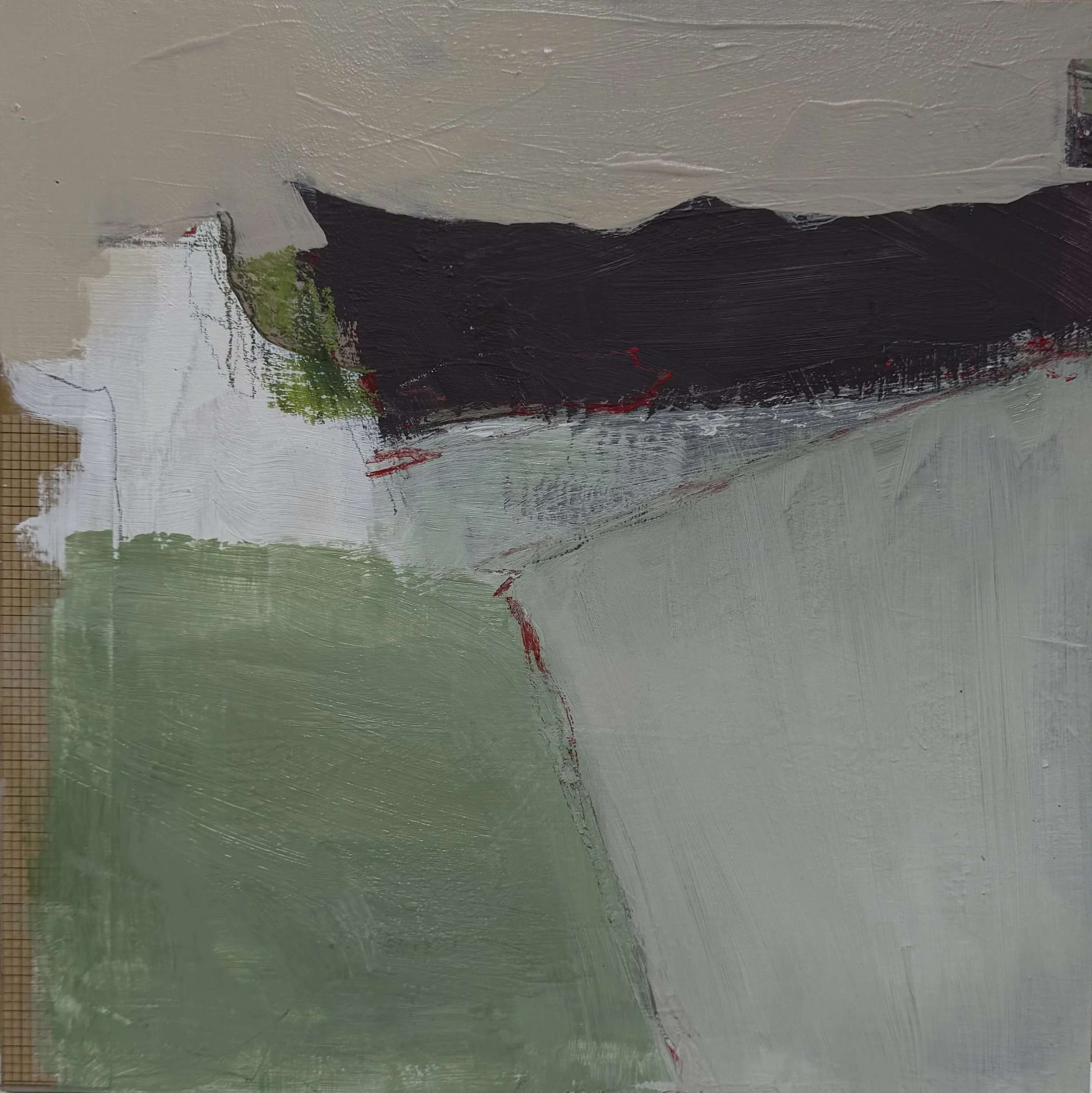 Nicole Dekleva Bannerman . At the Pond  2025 . Mixed media on board .  12" x 12"