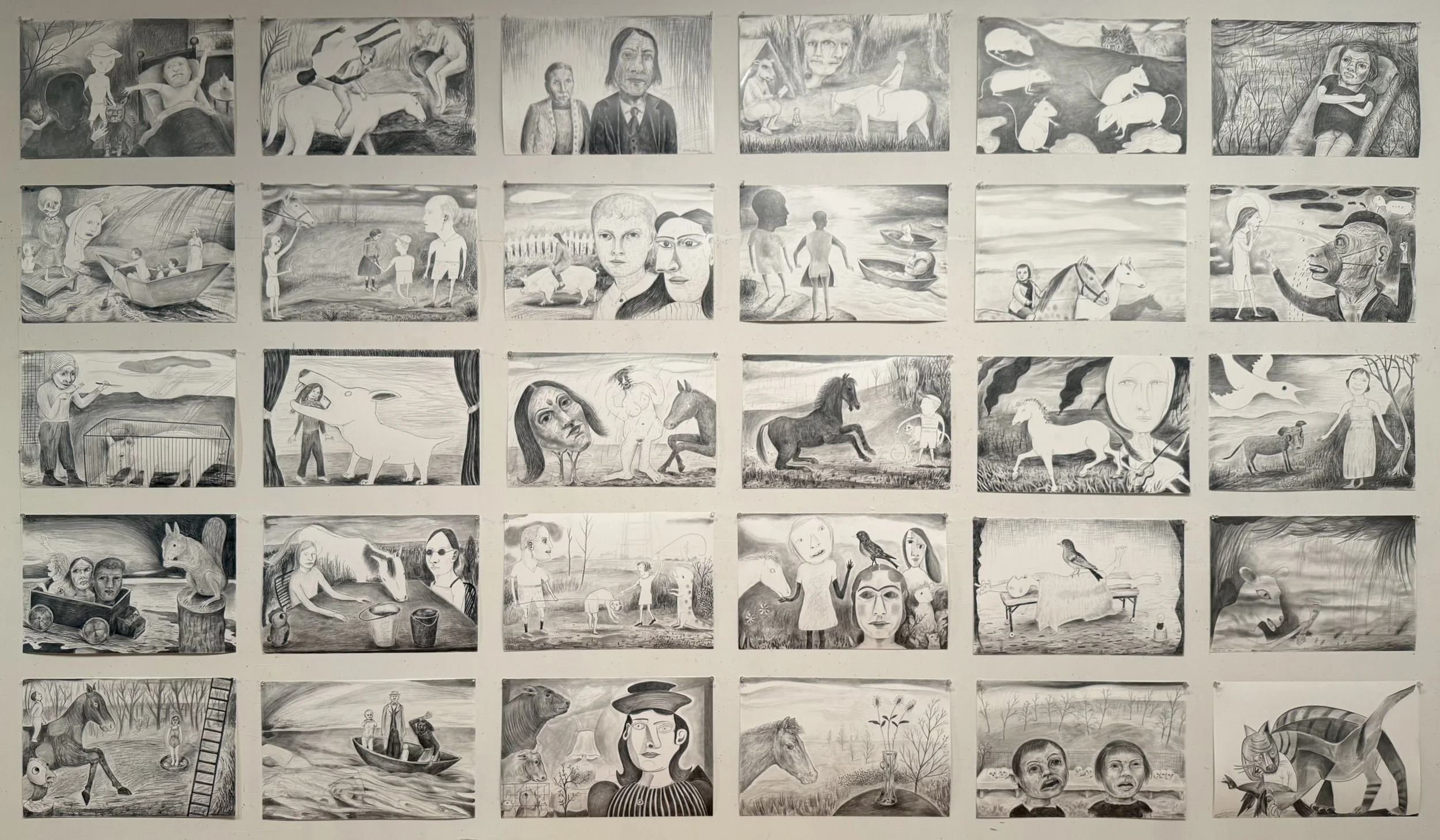 Gabrielle Barzaghi . The Nightly News 2019-2025 . Graphite, Pencil on Yupo Synthetic . 74" x 133"