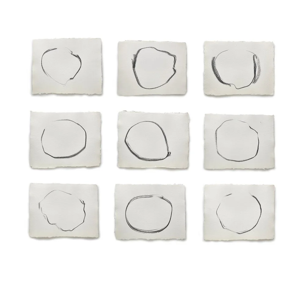 Ann Ledy . Walking Suite I-IX . Graphite on Arches paper . each 9.5" x 13" . framed 12.6" x 15.6" . sold as a suite of nine framed drawings . overall dimension 42" x 51"