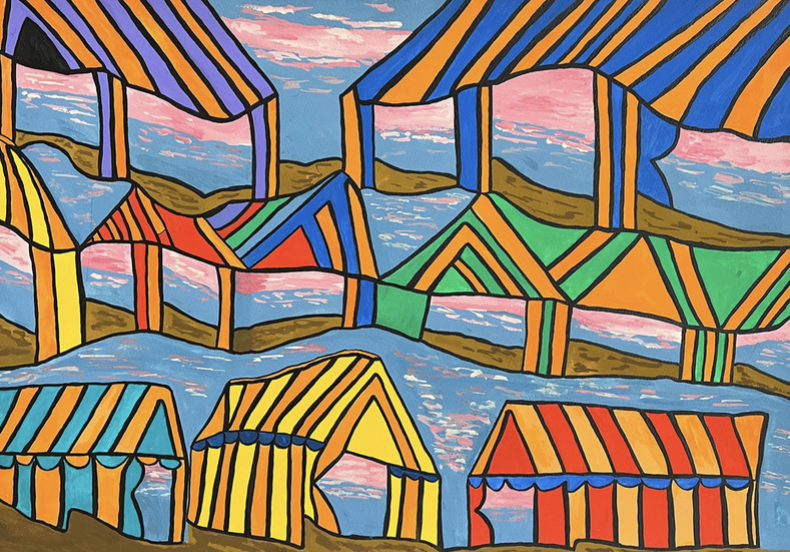 Anna Kasabian . Le Cirque Arrive, Ed.2 2023 . Gouache on paper . 14” x 20” . $900