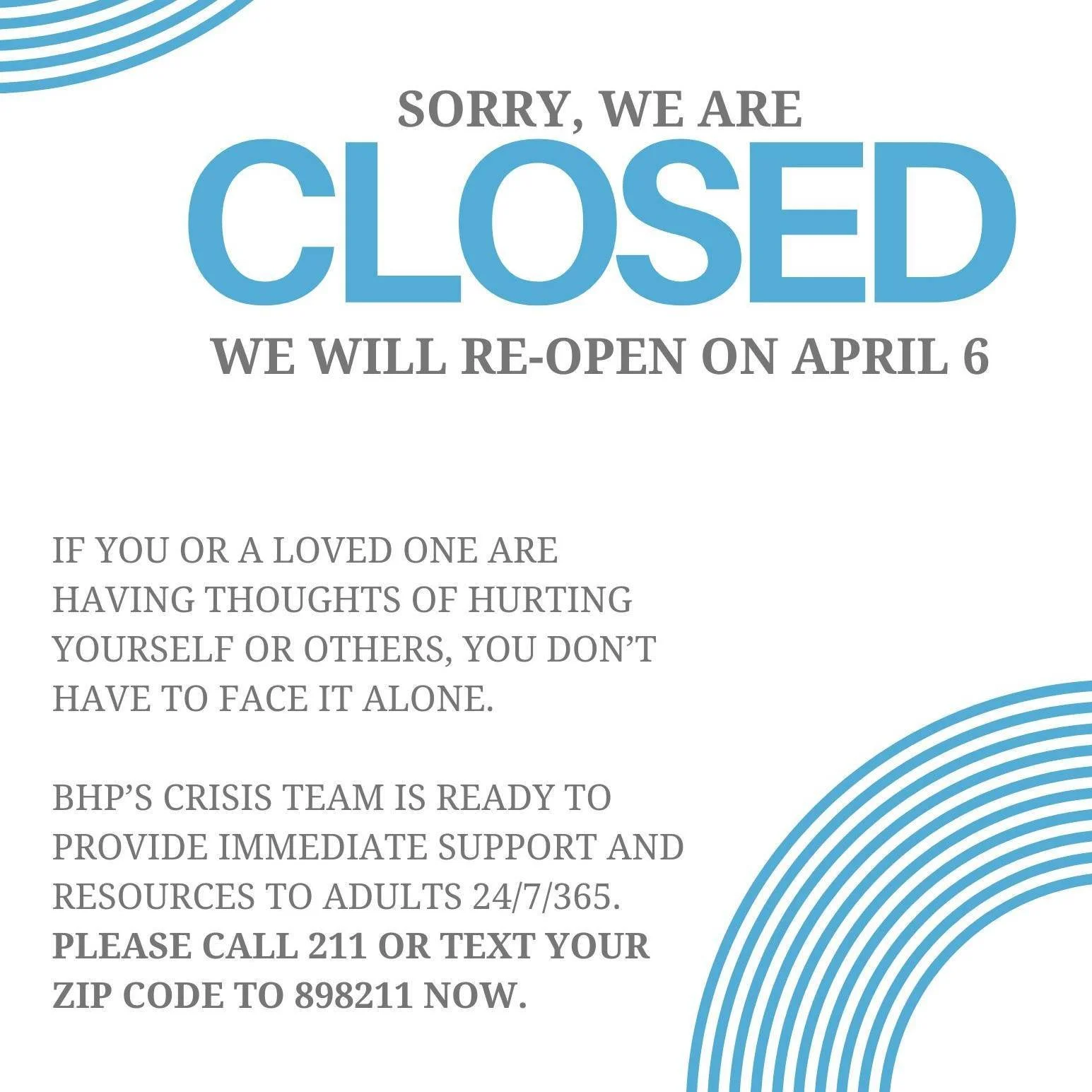 BHP is closed today for the holiday. We will be back to normal hours Monday, April 6th! Have a great weekend!