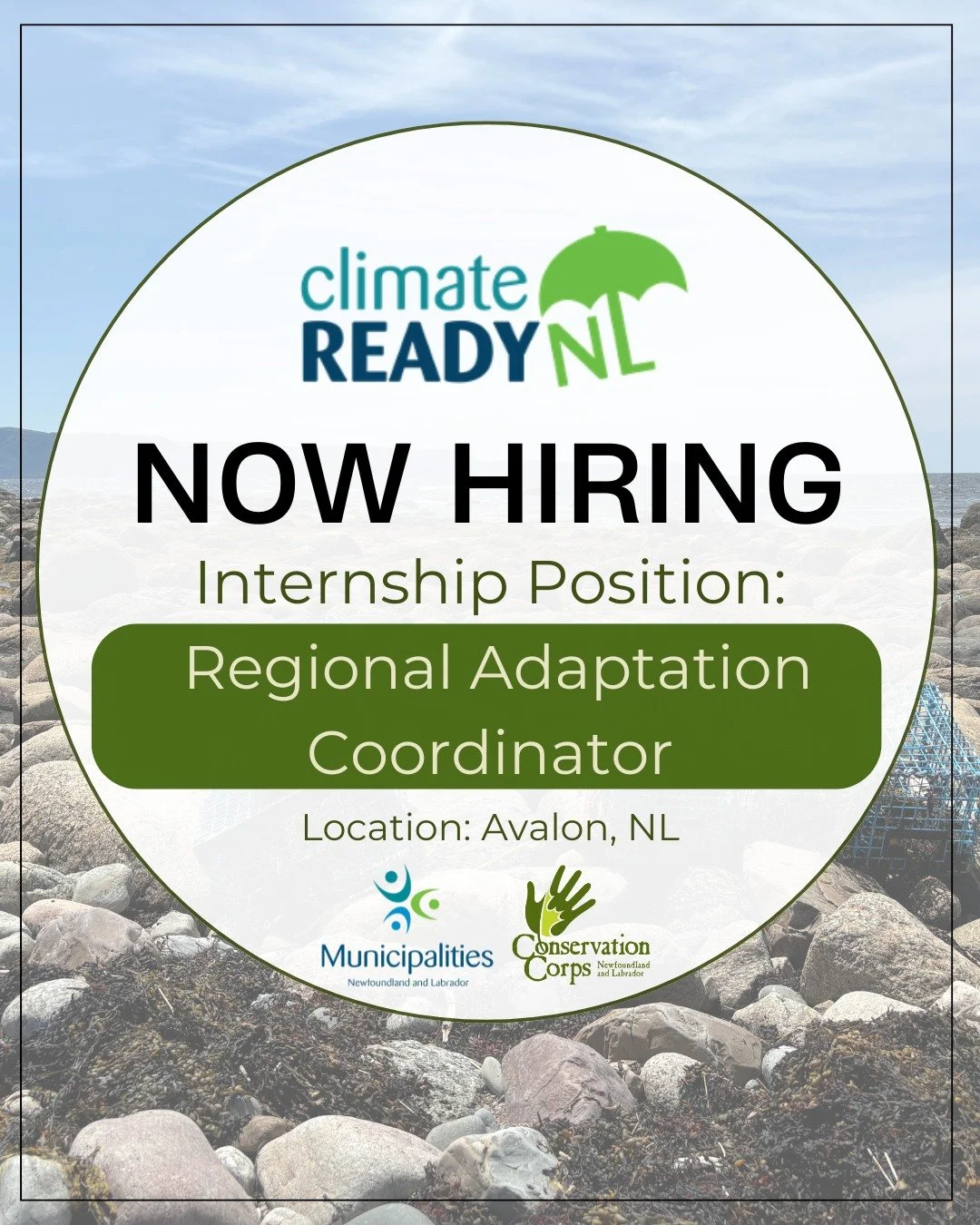 We're hiring! Are you interested in regional climate research, stakeholder engagement and compiling climate data profiles and summaries?
Apply today to join the Climate-ready NL team as a Regional Adaptation Coordinator on the Avalon Peninsula. Find