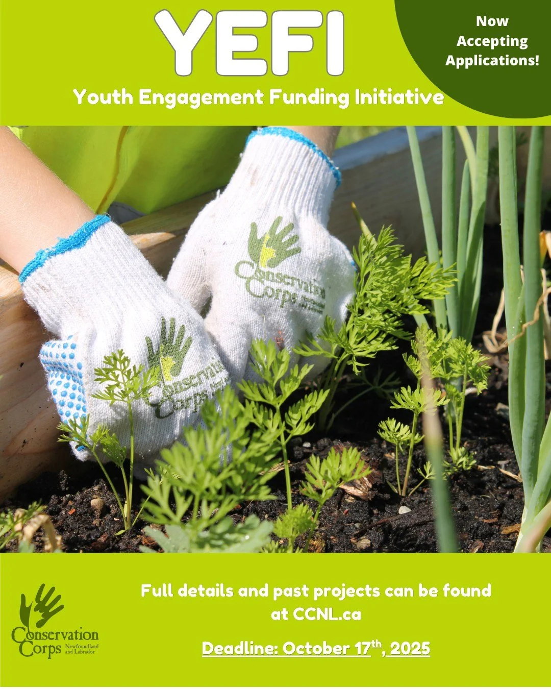 📣Youth Engagement Funding Initiative (YEFI) applications are due on October 17th, 2025!📣
Up to $1,000 in funding is available to support youth-focused projects related to climate change and environmental conservation.🌱 NL educators and youth ser