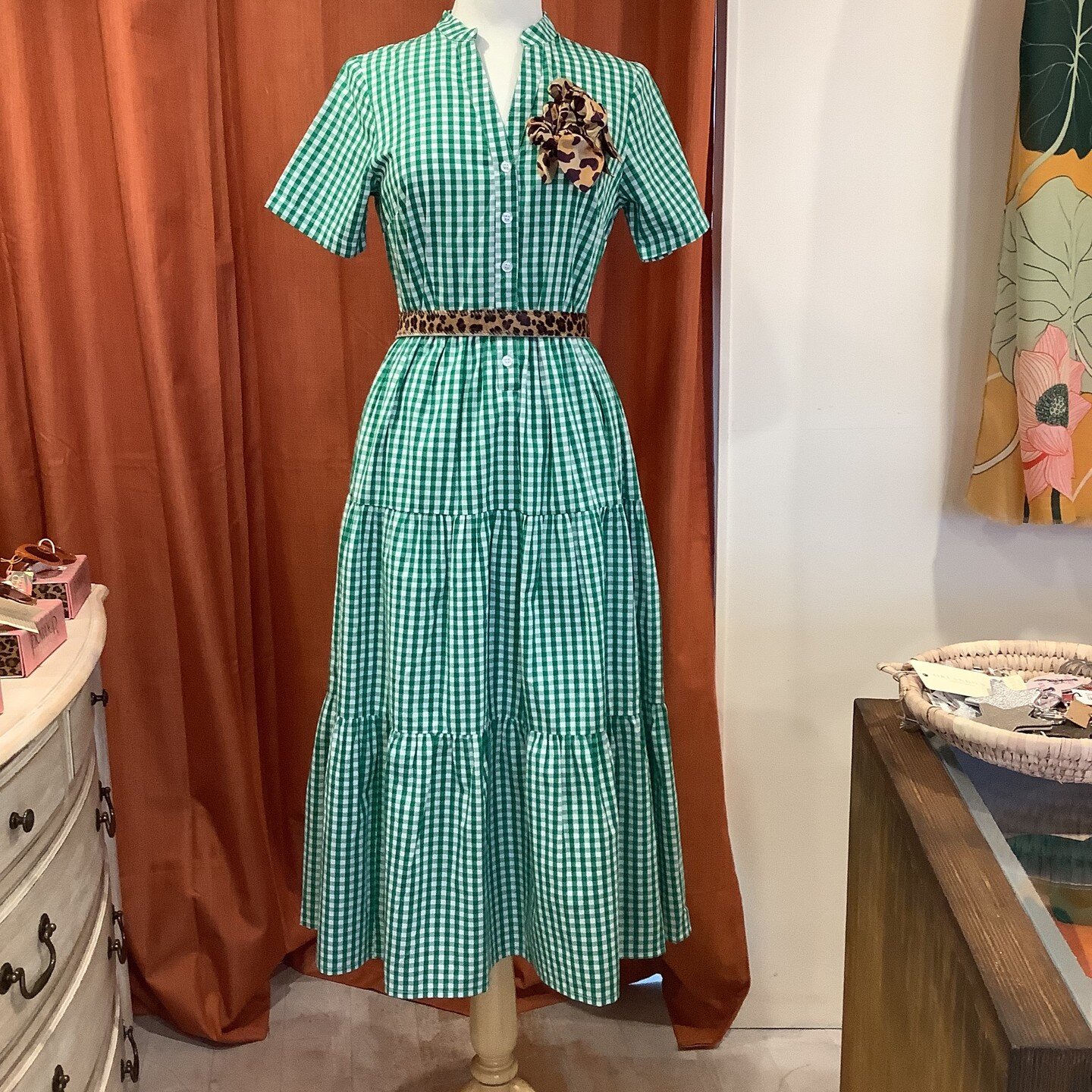 Dress of the Day. Gingham cotton lined frock styled with leopard print accessories (ignore the weather today and dream of wearing this on warm spring days!) #orlandosaldeburgh #gingham #ginghamdress #leopardprint #summerdress #fashion #dress #aldebur