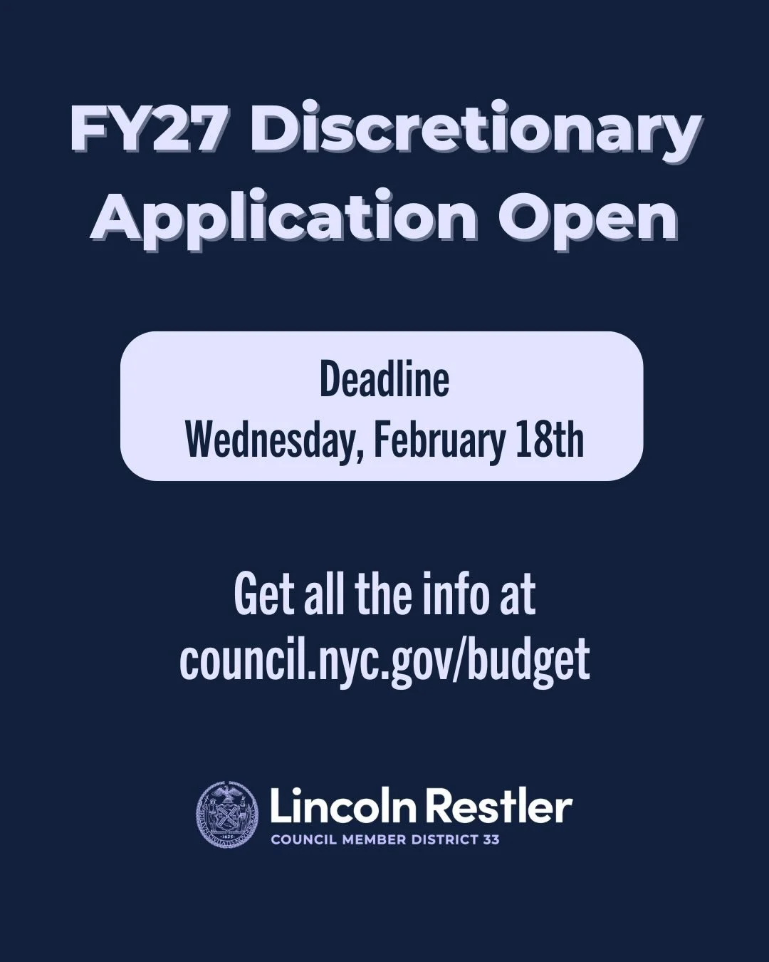 Applications for FY27 City Council discretionary funding are now open! Deadline: Feb. 18 at 6PM.

Join us Wed, Jan. 21 at 10AM for a budget training with @JCCGCI&rsquo;s Nonprofit HelpDesk to learn about the process &amp; how to apply. RSVP Link in b