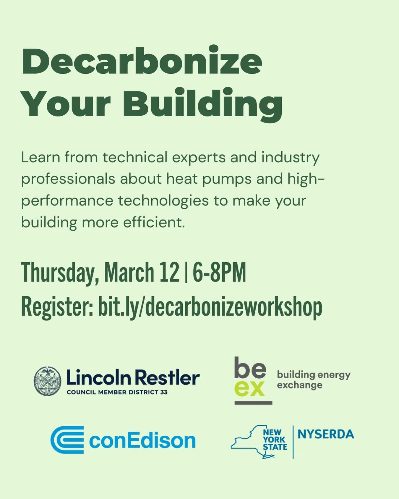 Join us on March 12th for an online workshop with the @beex_ny to learn how to reduce emissions in your building. Hear from experts about best practices for building decarbonization.

RSVP  link in bio.