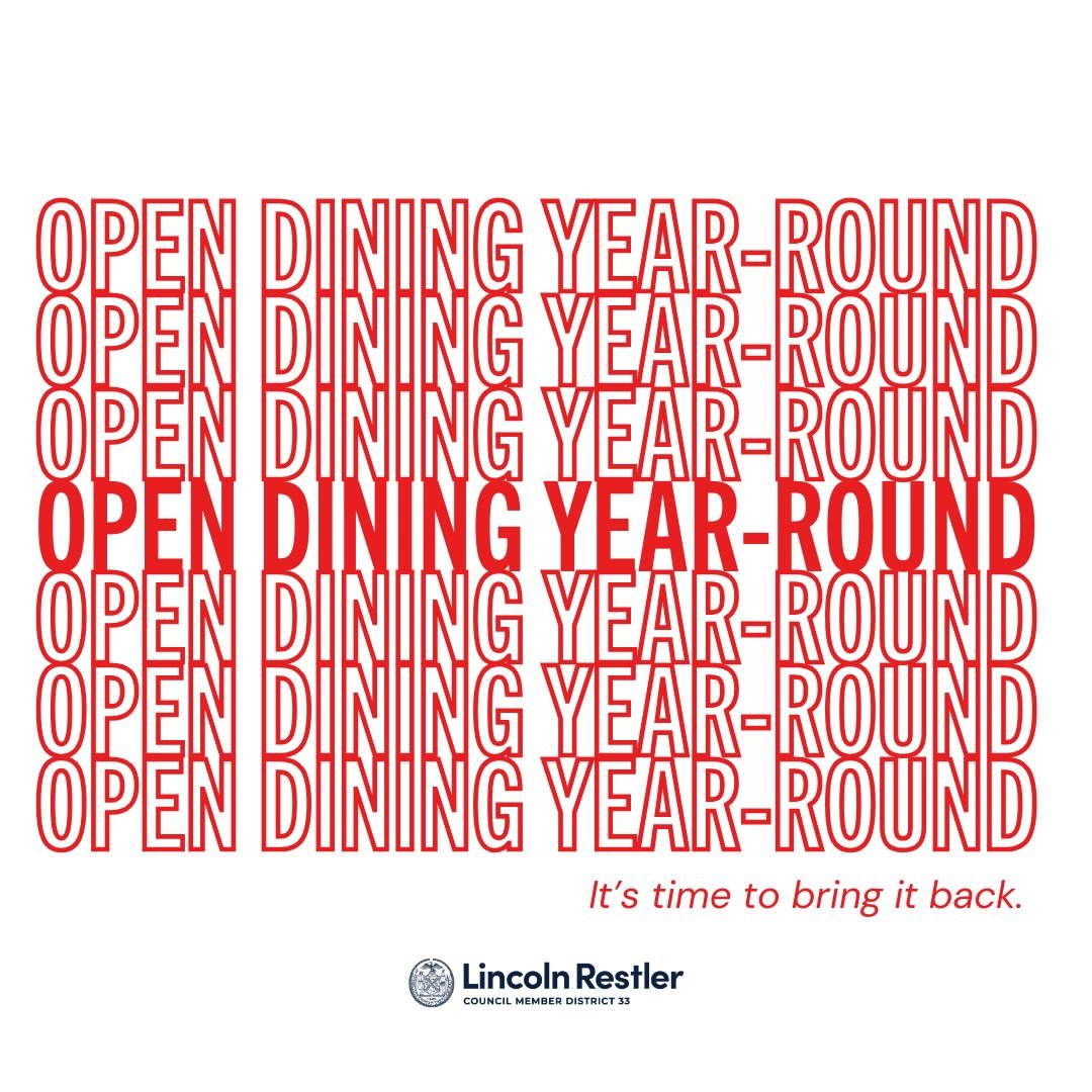 Today, the Transportation Committee is hearing our bill to make outdoor dining year-round and streamline the application process for restaurants.&nbsp;

Outdoor dining is great for neighborhoods, restaurants, restaurant workers - and all of us who en