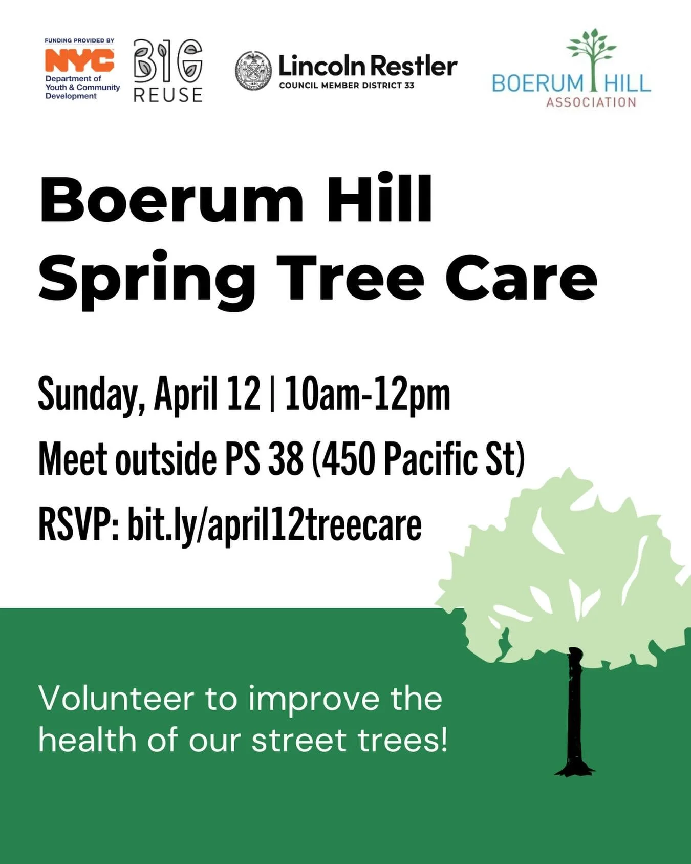 Join our office on April 12th to improve the health of street trees in Boerum Hill - we will be cleaning out tree beds, weeding, cultivating soil to break up compaction, and adding mulch. These events are great for people of all ages. RSVP link in bi
